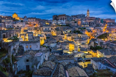 Overview Of Matera At Dusk, Basilicata, Italy