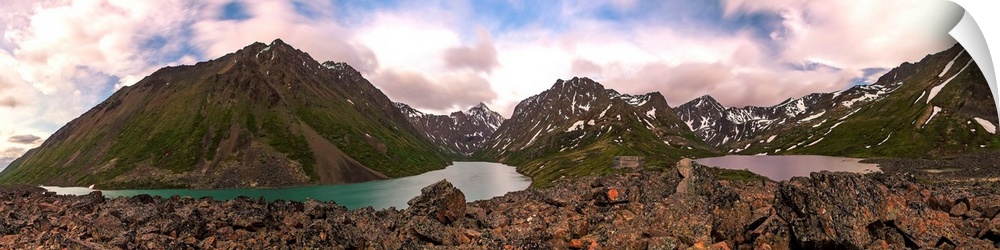Panorama of Eagle and Symphony Lakes near Eagle River, Alaska, United States of America.