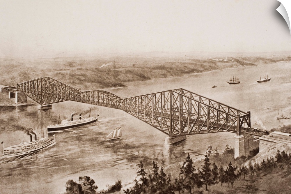 Quebec Bridge Over The St. Lawrence, Canada. From The Book "The Outline Of History" By H. G. Wells, Volume 2, Published 1920.