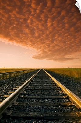 Railway At Sunrise, Near Winnipeg, Manitoba, Canada