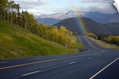 Rainbow over Glenn Highway in Matanuska Valley during Autumn in Southcentral Alaska