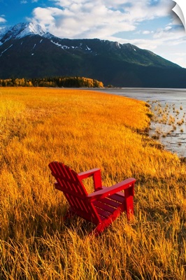 Red Adirondack chair, Southcentral Alaska