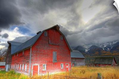 Red Barn Mt. Fernie In The Background, British Columbia, Canada
