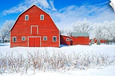 Red Barn, Winter, Grande Pointe, Manitoba, Canada