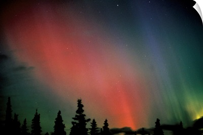 Red & Green Northern Lights Winter Alaska