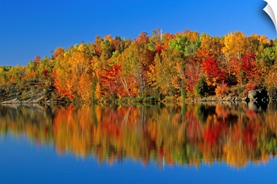 Reflected Autumn Trees In Simon Lake, Naughton, Ontario, Canada