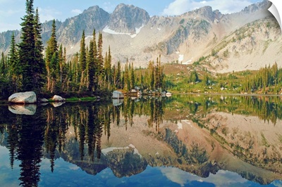 Reflections Of The Trees And Mountains In Blue Lake, Eaglecap Wilderness, Oregon