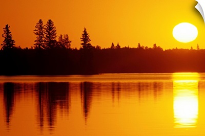 Reflections On Jessica Lake At Sunrise, Whiteshell Provincial Park, Manitoba, Canada