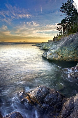 Rocky Shore At Sunset, Juan De Fuca Straight, British Columbia, Canada