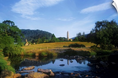 Round Tower In The Forest; Glendalough, County Wicklow, Republic Of Ireland