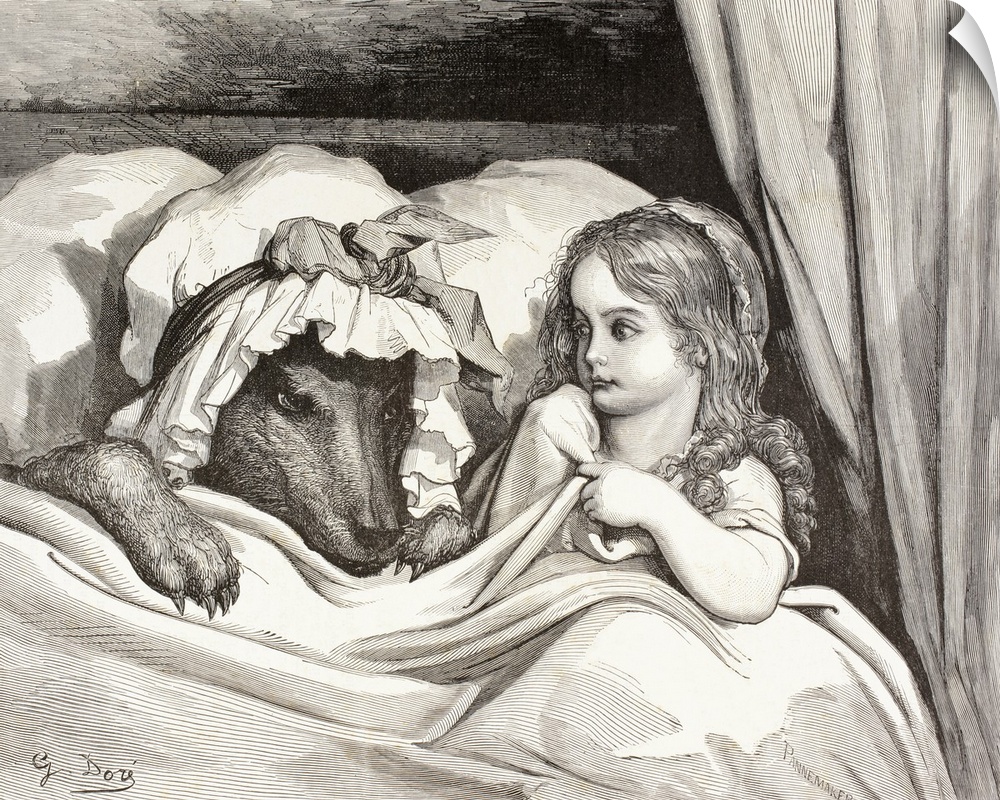 Scene From Little Red Riding Hood By Charles Perrault. Little Red Riding Hood In Bed With The Wolf Who Is Dressed As Her G...