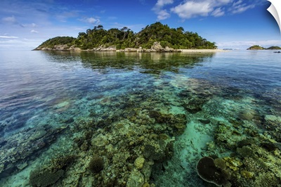 Scenic Seascape Of Coral Surrounding A Tropical Island