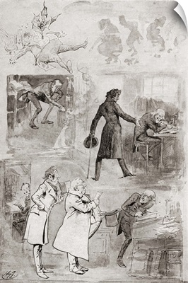Scrooge Objects to Christmas. Illustration for the novella A Christmas Carol