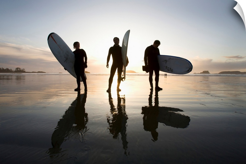 Silhouette Of Surfers Carrying Surfboards, Chesterman Beach, Canada
