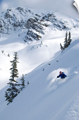 Skier Hitting Powder Below Nak Peak, Cascade Mountains, BC, Canada