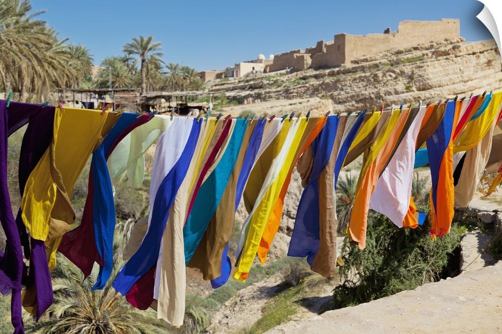Souvenir Scarves Flap In The Breeze Above The Canyon Near The Algerian Border; Mides, Tunisia, North Africa