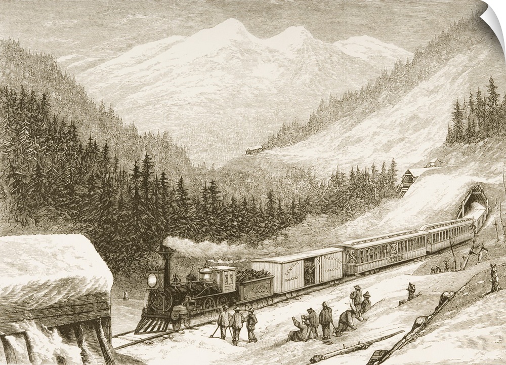 Steam Train Carrying US Mail Across Sierra Nevada In 1870s. From "American Pictures Drawn With Pen And Pencil" By Rev. Sam...