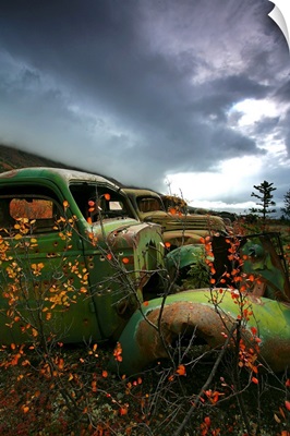 Storm Clouds Over Old Abandoned Trucks, North Canol Road, Yukon, Canada