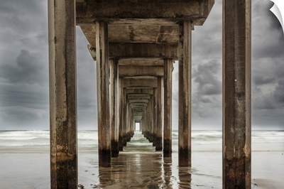 Stormy Sky And Cement Columns Under The Scripps Pier, La Jolla, San Diego, California