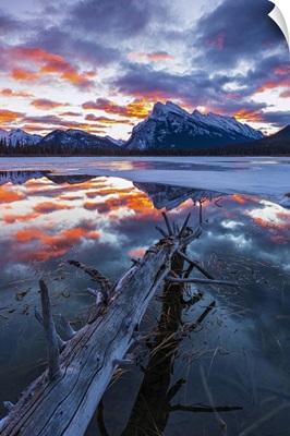 Stunning Sunrise At Vermillion Lakes Backed By Mt Rundle