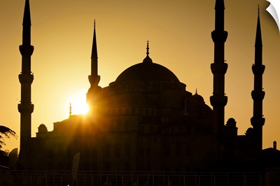 Sun Setting Behind Blue Mosque, Istanbul, Turkey
