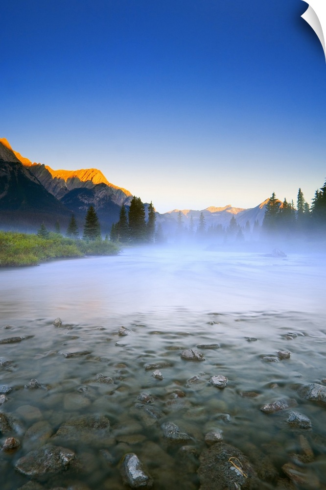 Sunrise And Early Morning Mist On Mountain River