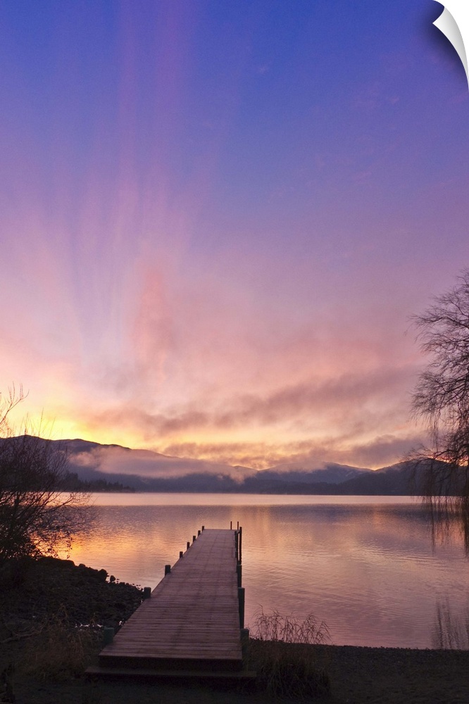 Sunrise over a dock in Lake Whatcom during Winter, Bellingham Washington, USA