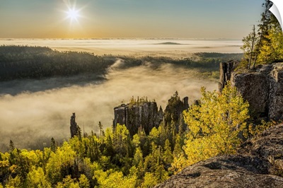 Sunrise Over A Misty, Foggy Valley In The Canadian Shield, Dorian, Ontario, Canada