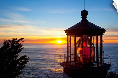 Sunset At Cape Meares Light On The Oregon Coast, Oregon, United States Of America