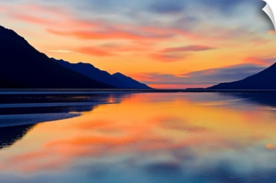 Sunset colors reflected in the waters of Turnagain Arm during Fall
