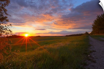 Sunset On The Rolling Hills Of The Prairies Of Alberta, Canada