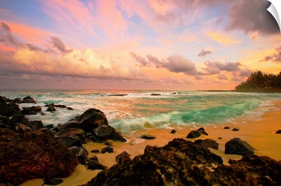 Sunset Over A Rocky Beach, Hawaii