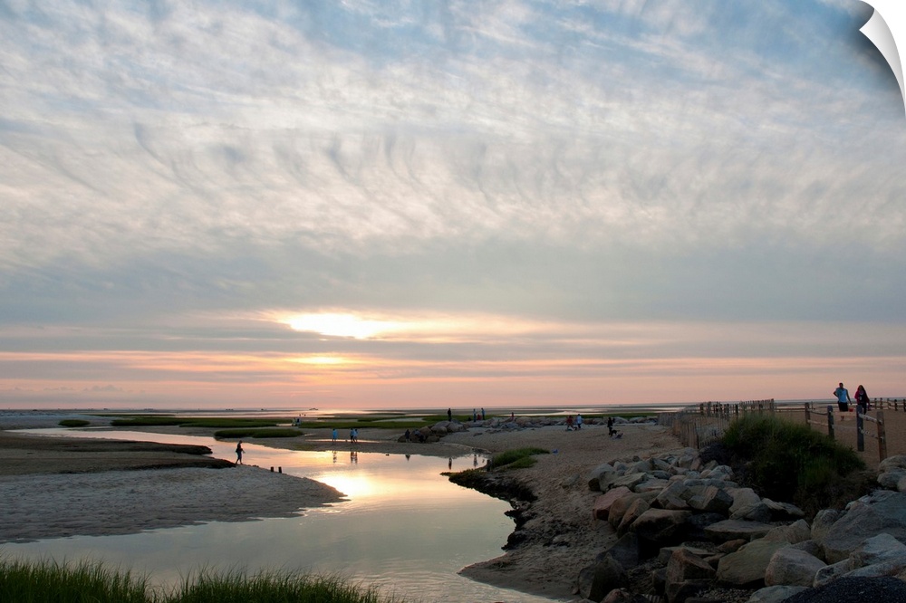 Sunset view of Payne's Creek and ocean on Cape Cod.