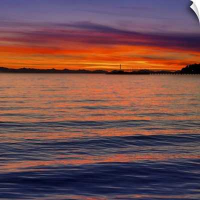 Sunset With Silhouetted Coastline, Whiterock, British Columbia, Canada