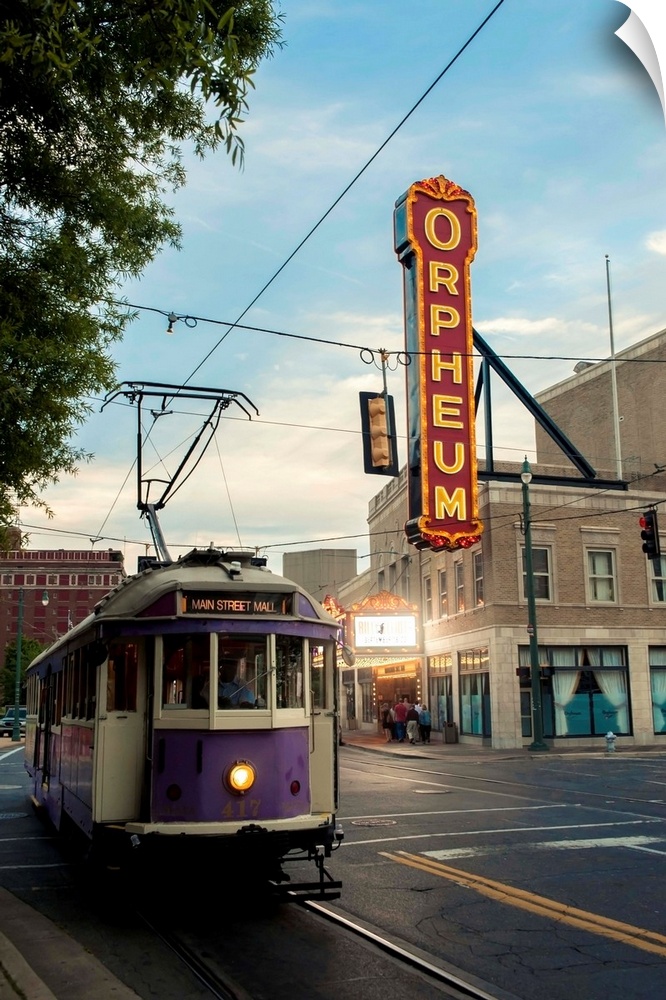 Tennessee, Vintage streetcar near Orpheum Theater, Memphis