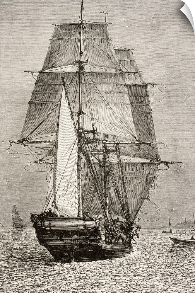 The Brig Hms Beagle From Journal Of Researches By Charles Darwin Published By Nelson and Sons 1890.