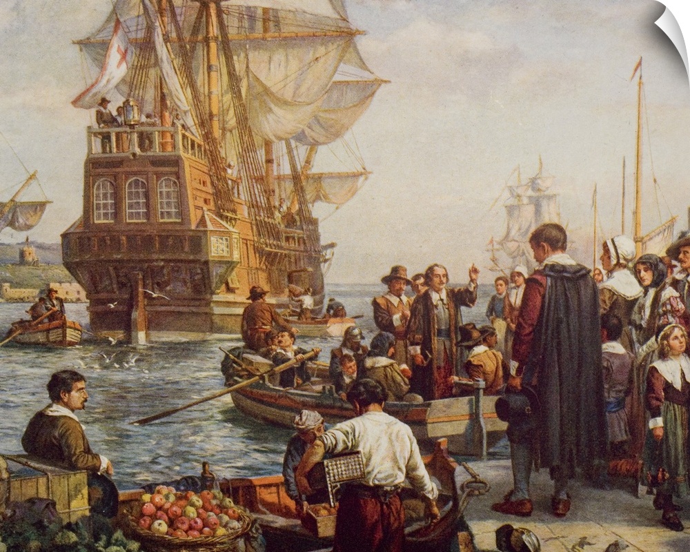 The Departure Of The Pilgrim Fathers, 1620. From The Book "The Outline Of History" By H. G. Wells, Volume 2, Published 1920.