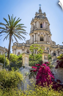 The Dome Of The Baroque Cathedral Of San Giorgio With Gardens, Sicily, Italy