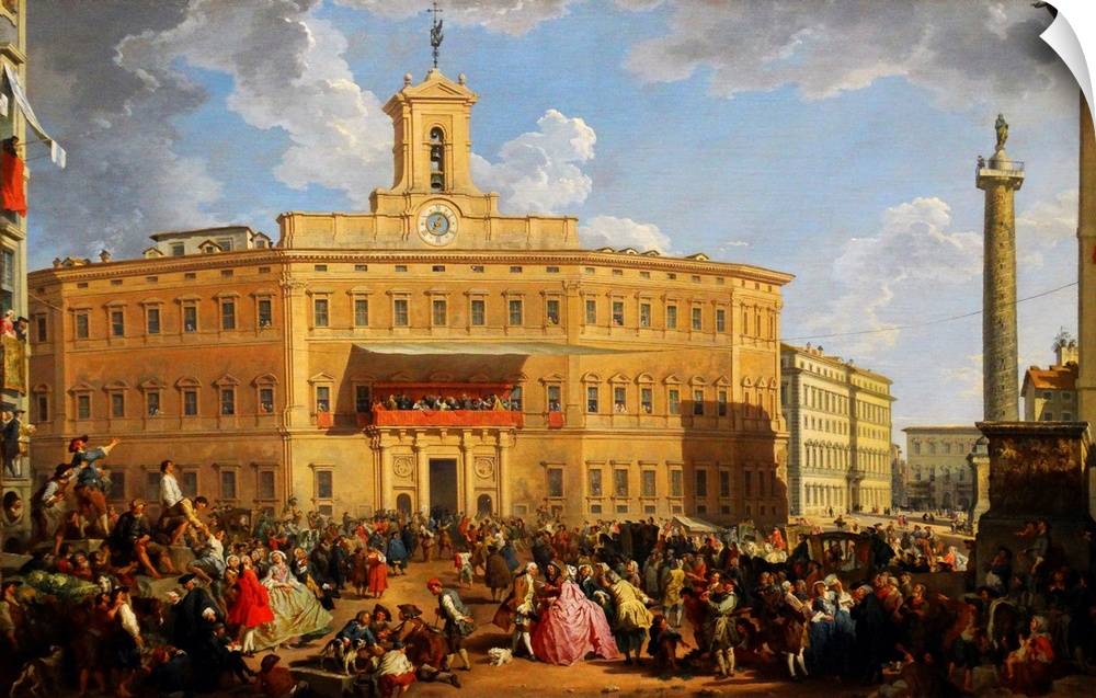 Painting titled 'The Lottery in Piazza di Montecitorio' by Giovanni Paolo Panini, an Italian and architect. Dated 18th Cen...