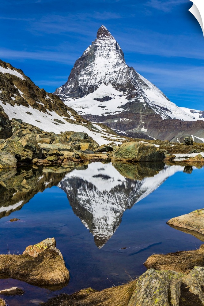 The Matterhorn reflected in a lake near Riffelsee at Zermatt, Switzerland