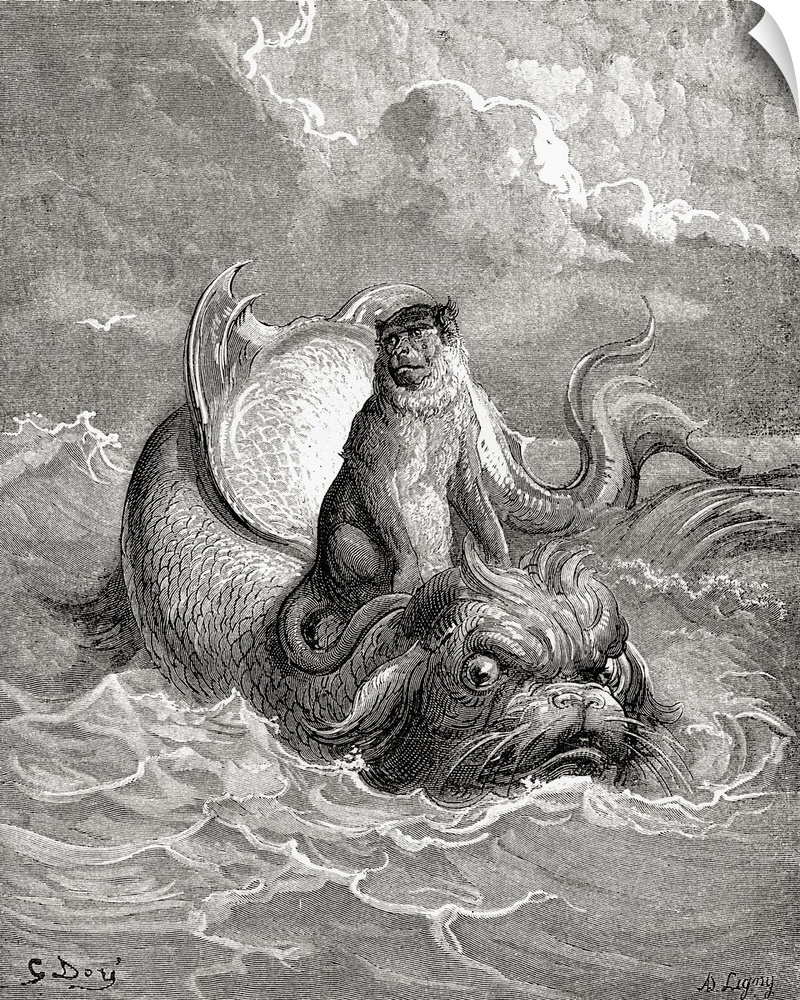The Monkey And The Dolphin After A Work By Gustave Dore For A La Fontaine Fable. From Life And Reminiscences Of Gustave Do...