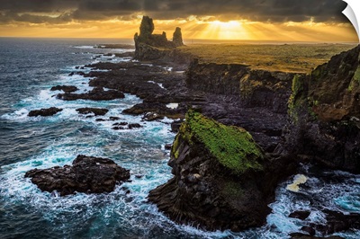 The sea stack known as Londranger rises above the landscape, Iceland