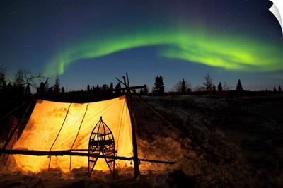 Trappers Tent Lit Up With Aurora Borealis, Manitoba, Canada