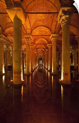Turkey, row of columns inside Yerebatan Sarnici underground cistern, Istanbul