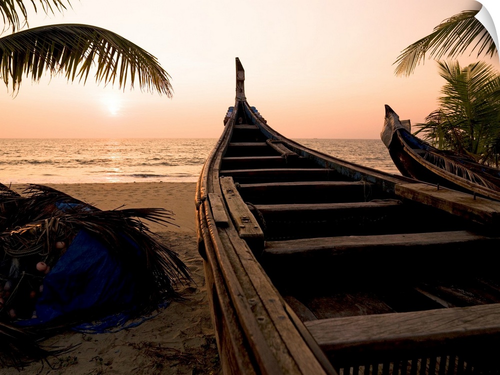 Two Canoes On The Beach At The Arabian Sea, Kerala, India