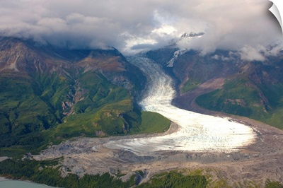 View of Barrier Glacier entering into the east side of Chakachamna Lake, Alaska Range