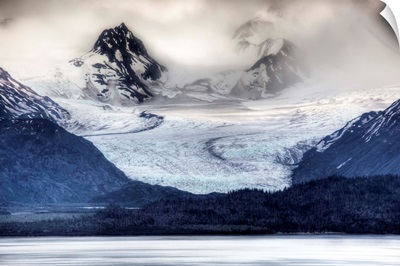 View of Grewingk Glacier flowing into Kachemak Bay, near Homer, Kenai Peninsula, Alaska