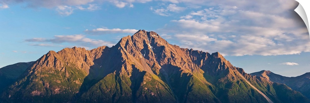 View of Pioneer Peak from the top of the Butte at sunset, South-central Alaska; Palmer, Alaska, United States of America