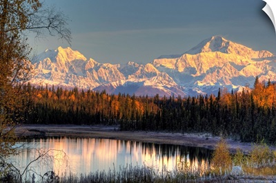 View of southside Mount McKinley and Mount Hunter at sunrise