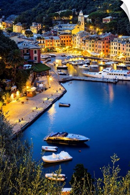 View of the harbour at dusk, Portofino, Liguria, Italy